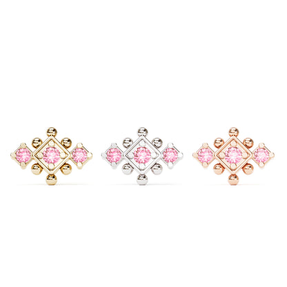 14K Gold Pink Tourmaline Beaded Geometric Threadless End
