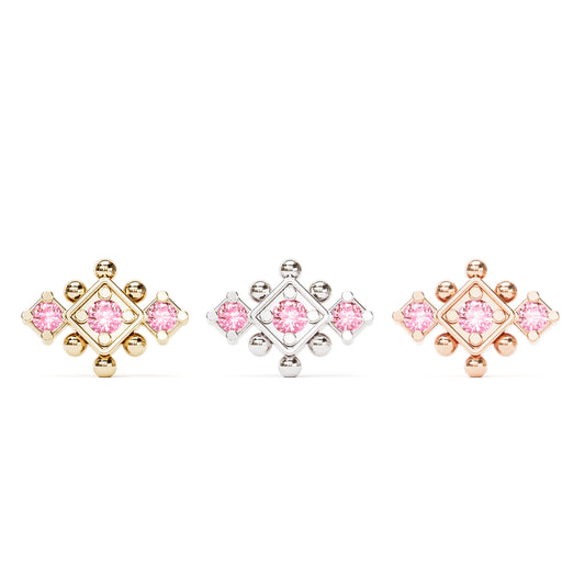 14K Gold Pink Tourmaline Beaded Geometric Threadless End