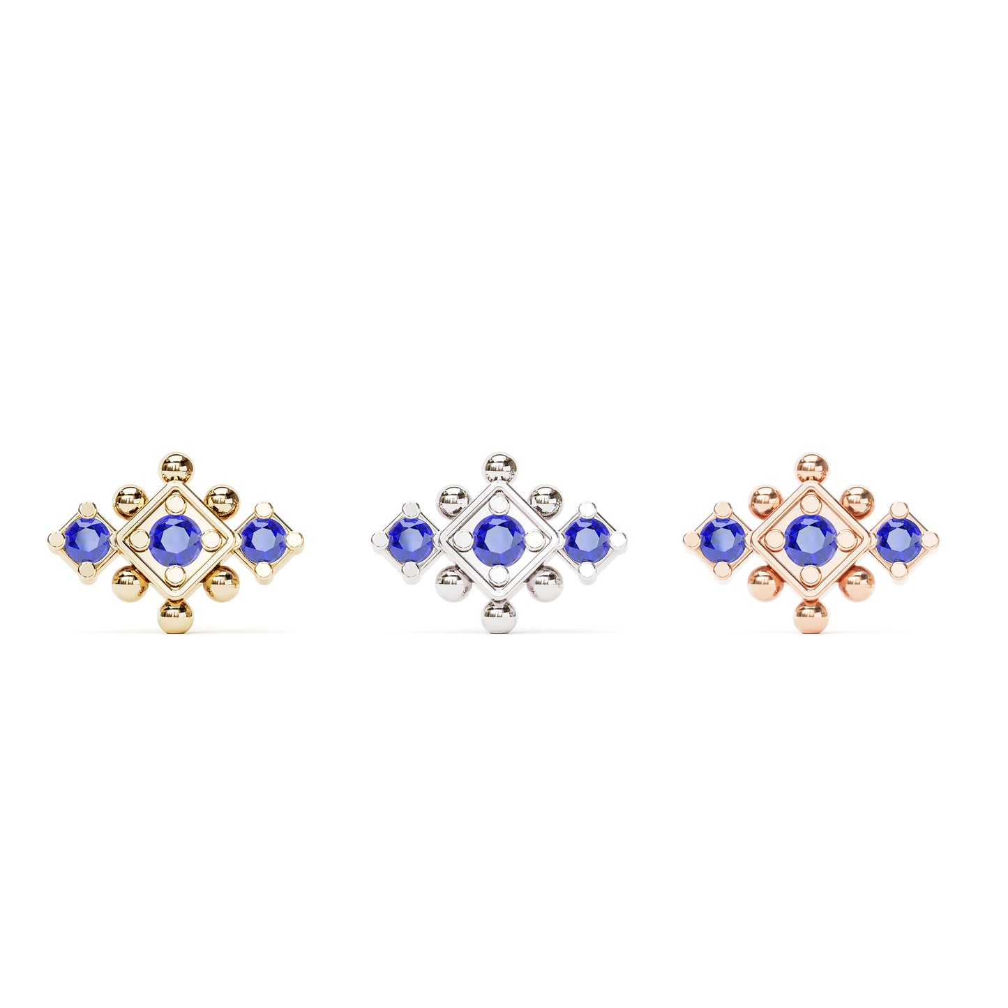 14K Gold Sapphire Beaded Geometric Threadless End