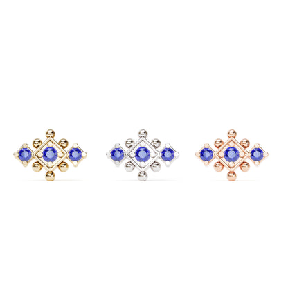 14K Gold Sapphire Beaded Geometric Threadless End