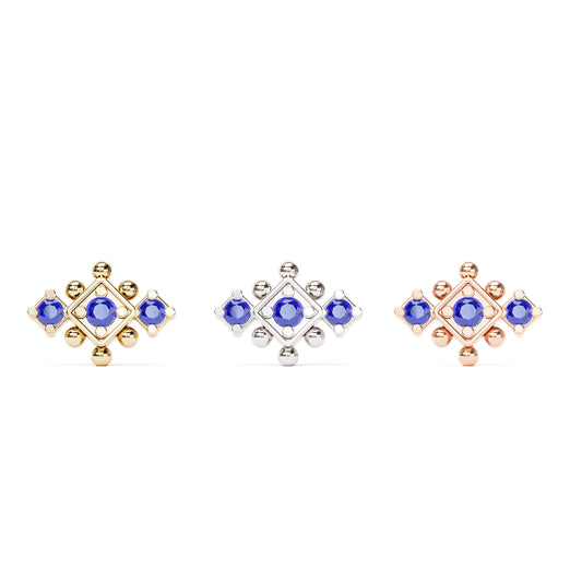 14K Gold Sapphire Beaded Geometric Threadless End
