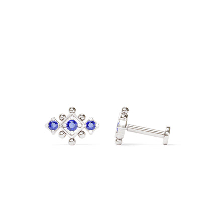 14K Gold Sapphire Beaded Geometric Stud
