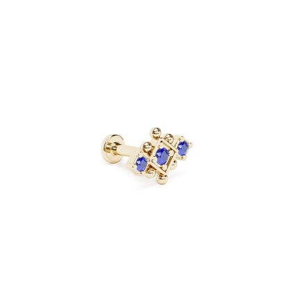 14K Gold Sapphire Beaded Geometric Stud