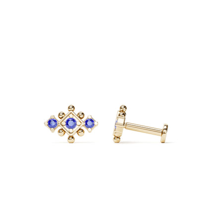 14K Gold Sapphire Beaded Geometric Stud