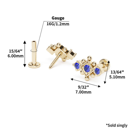 14K Gold Sapphire Beaded Geometric Stud