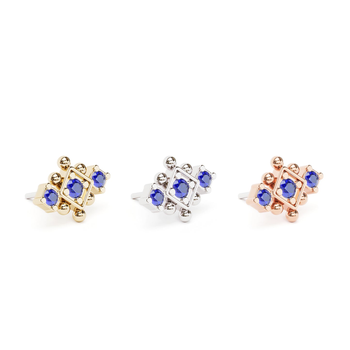 14K Gold Sapphire Beaded Geometric Threadless End