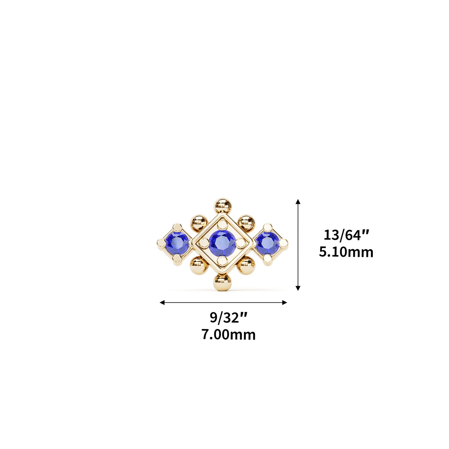14K Gold Sapphire Beaded Geometric Threadless End