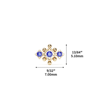 14K Gold Sapphire Beaded Geometric Threadless End