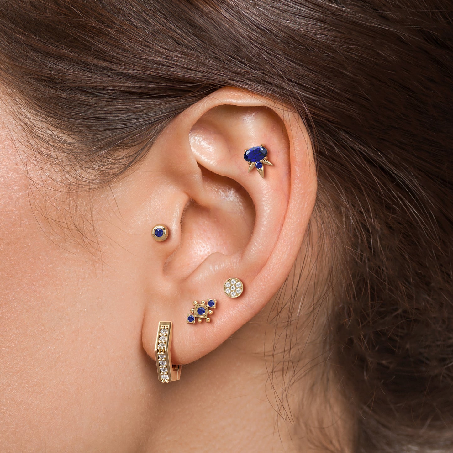 14K Gold Sapphire Beaded Geometric Threadless End