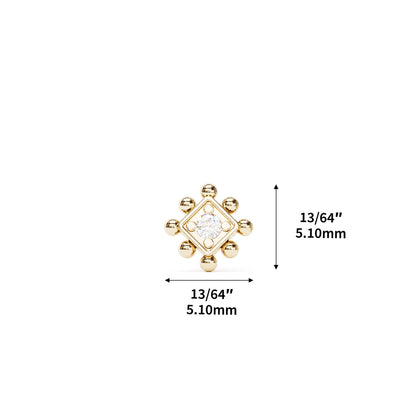 14K Gold Diamond Beaded Square Threadless End