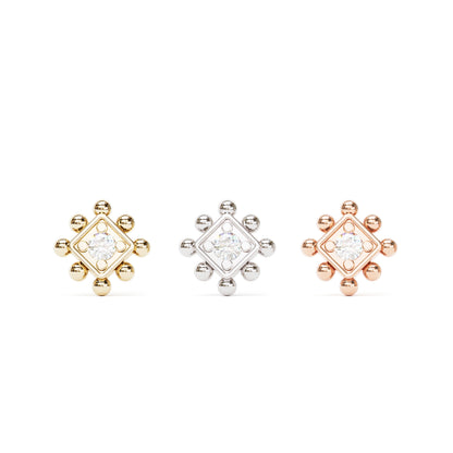 14K Gold Diamond Beaded Square Threadless End