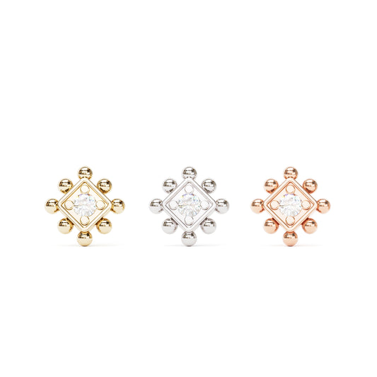14K Gold Diamond Beaded Square Threadless End