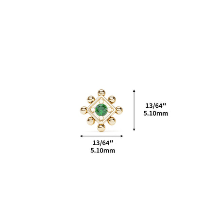 14K Gold Emerald Beaded Square Threadless End