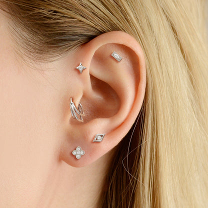 14K Gold Diamond Four Point Star Threadless End