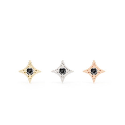 14K Gold Black Diamond Starburst Threadless End