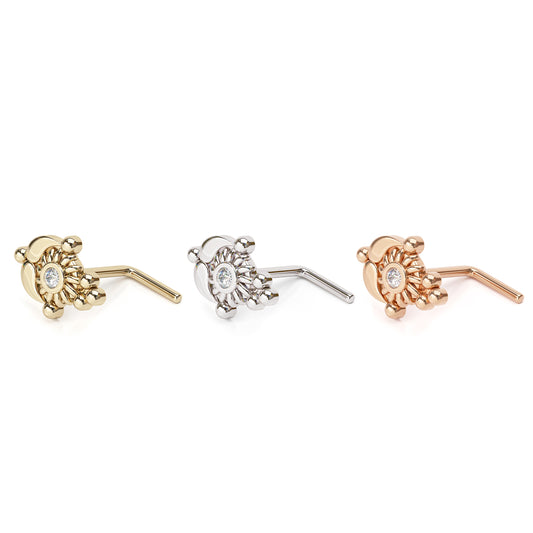 Solid Gold Diamond Indian L-Shape Nose Stud