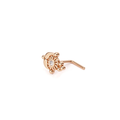 Solid Gold Diamond Indian L-Shape Nose Stud