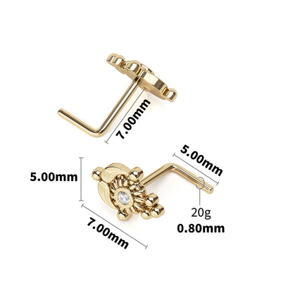 Solid Gold Diamond Indian L-Shape Nose Stud
