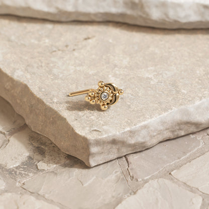 Solid Gold Diamond Indian L-Shape Nose Stud