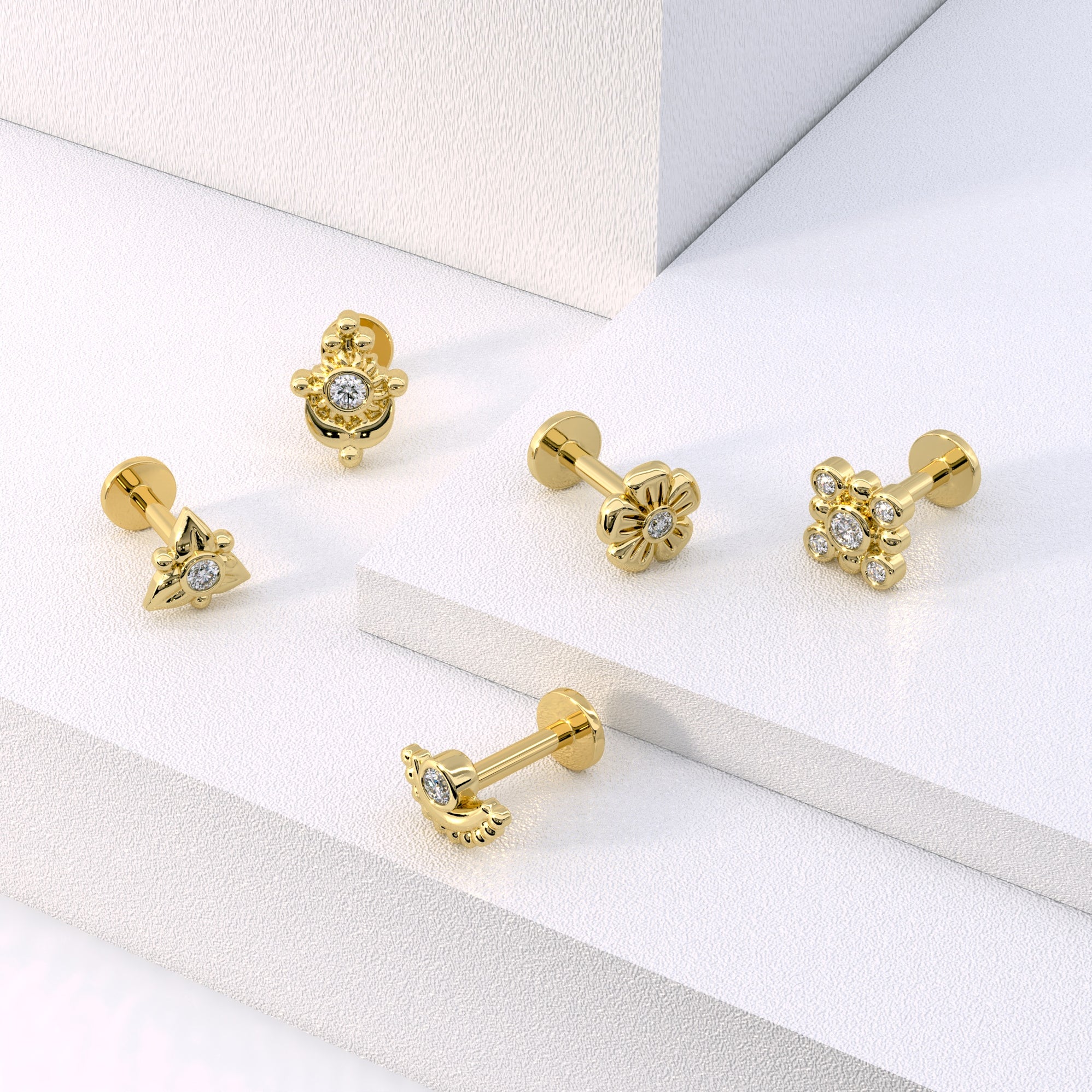 14K Gold Diamond Flower Nose Stud– Umanative