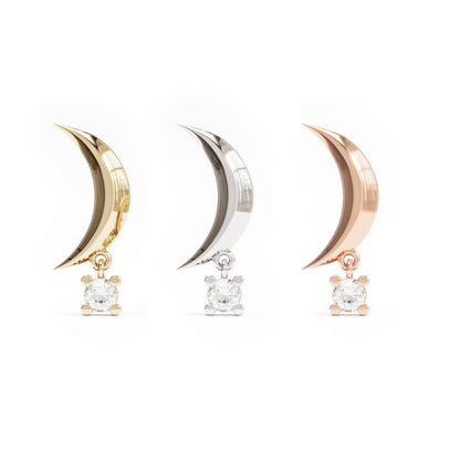 14K Gold Crescent Moon Diamond Dangle Threadless End
