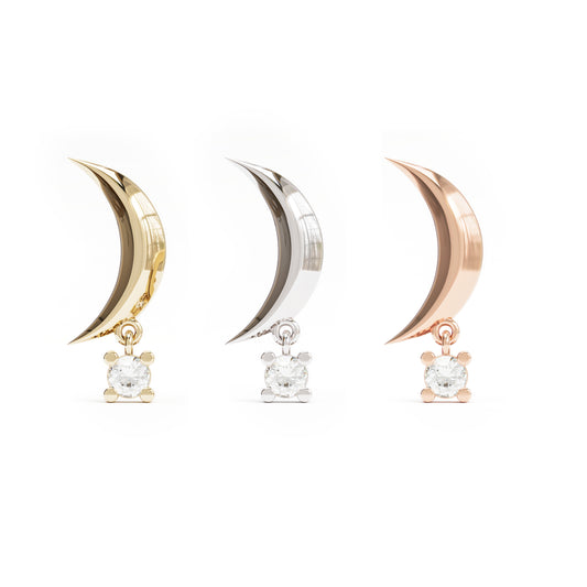 14K Gold Crescent Moon Diamond Dangle Threadless End