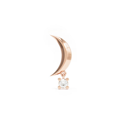 14K Gold Crescent Moon Diamond Dangle Threadless End