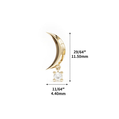 14K Gold Crescent Moon Diamond Dangle Threadless End