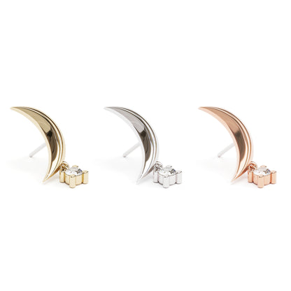 14K Gold Crescent Moon Diamond Dangle Threadless End