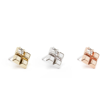 14K Gold Diamond Unique Square Threadless End