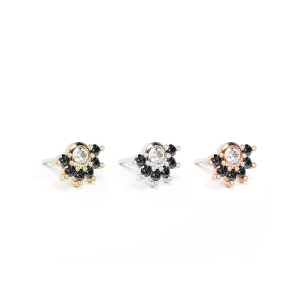 14K Gold Half Pavé Black and White Diamond Threadless End
