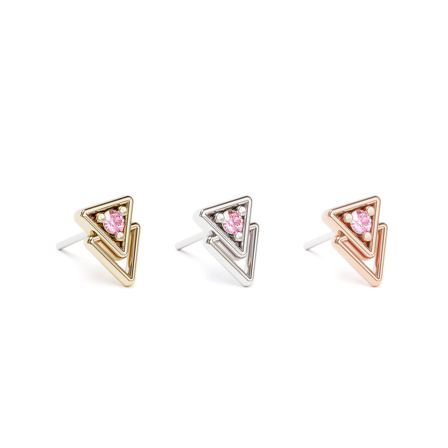 14K Gold Pink Tourmaline Double Triangle Threadless End