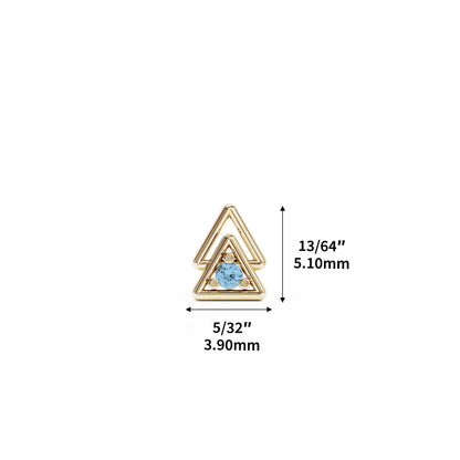 14K Gold Blue Topaz Double Triangle Threadless End
