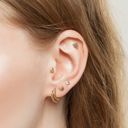 14K Gold Blue Topaz Double Triangle Threadless End