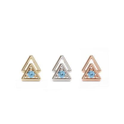 14K Gold Blue Topaz Double Triangle Threadless End