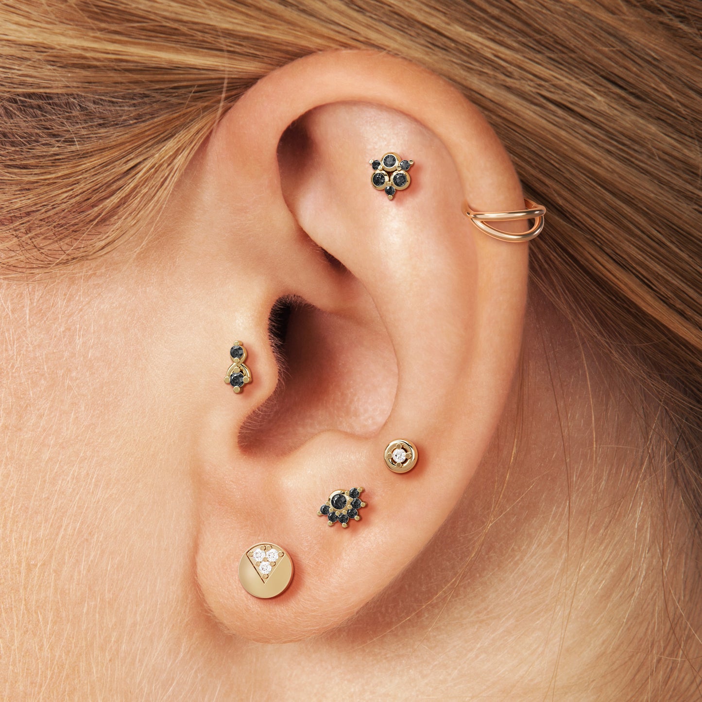 14K Gold Elegant Black Diamond Threadless End