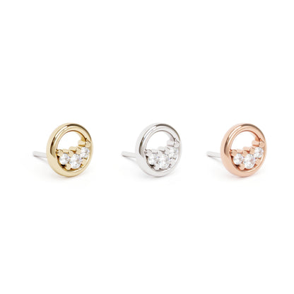 14K Gold Trio Diamond Circle Threadless End