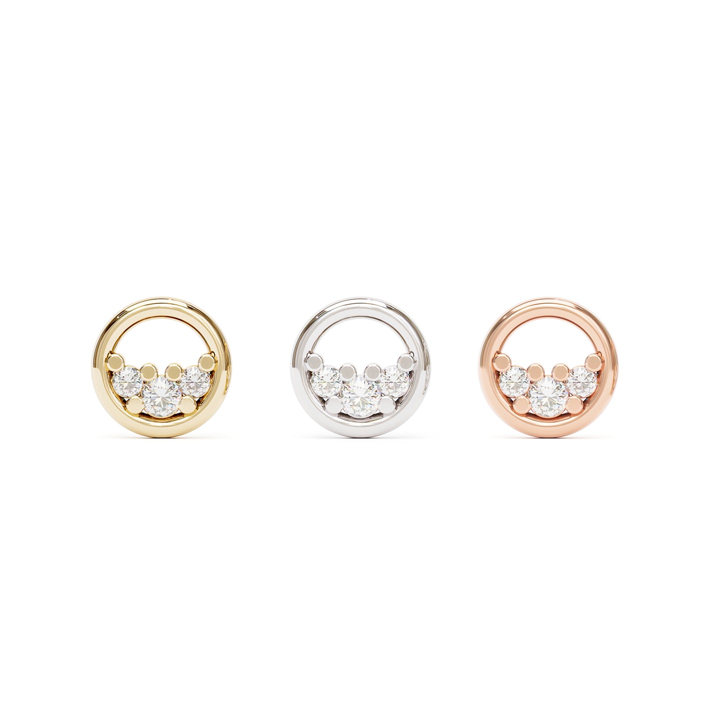 14K Gold Trio Diamond Circle Threadless End