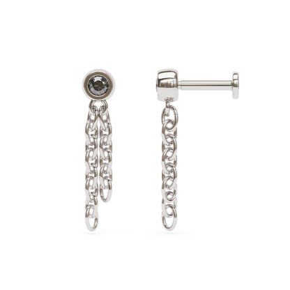 14K Gold Black Diamond Chain Dangle Stud