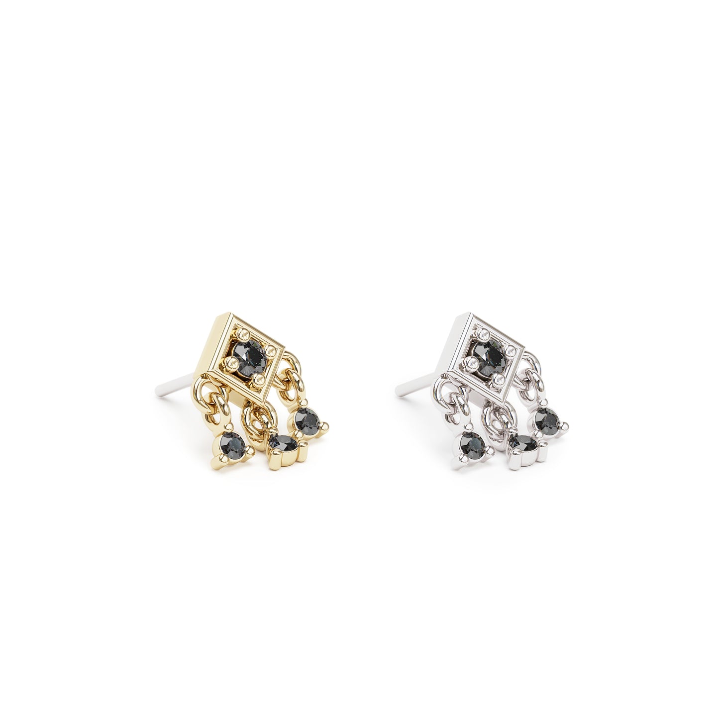 14K Gold Black Diamond Square Dangle Threadless End