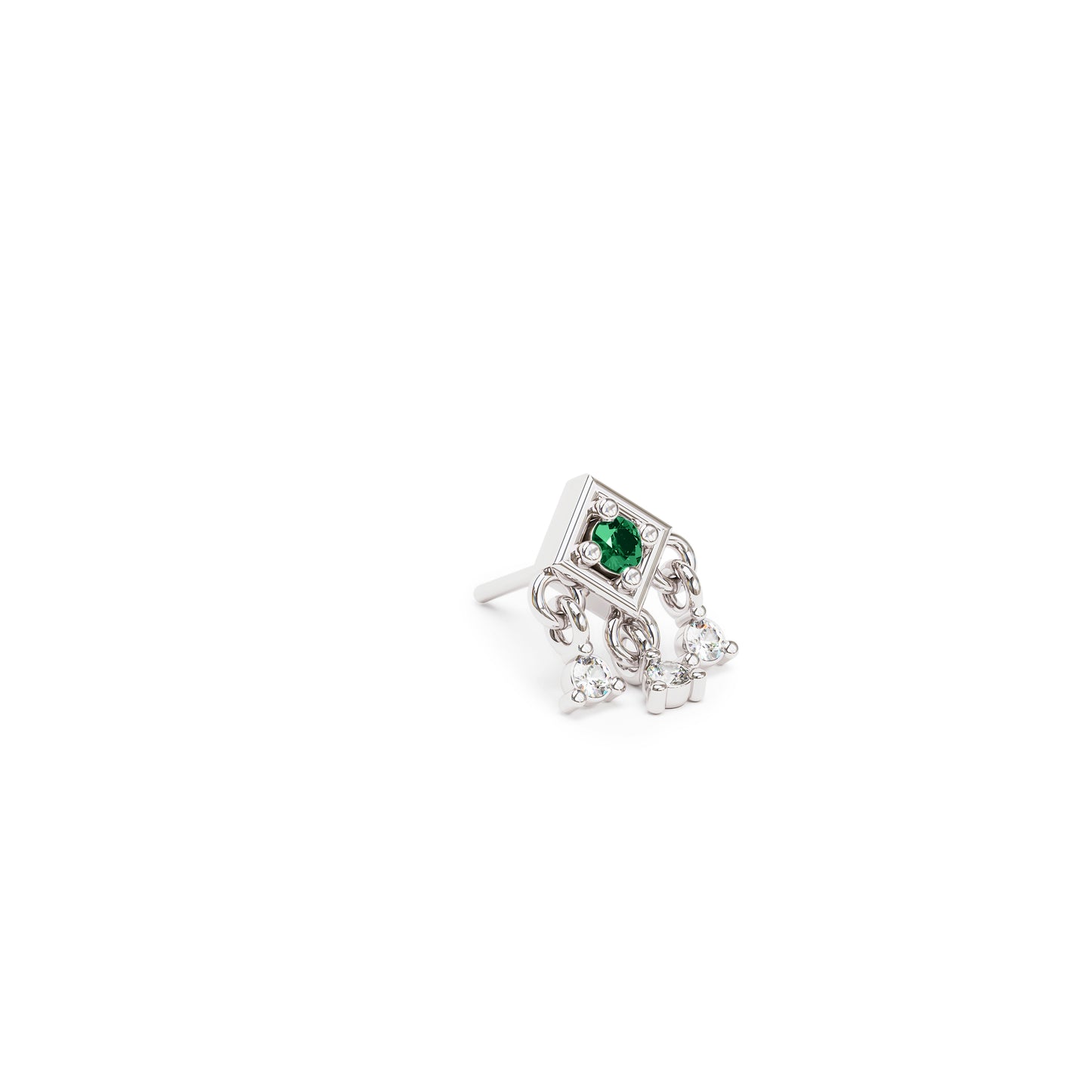 14K Gold Emerald Diamond Square Dangle Threadless End
