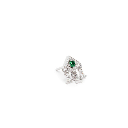 14K Gold Emerald Diamond Square Dangle Threadless End
