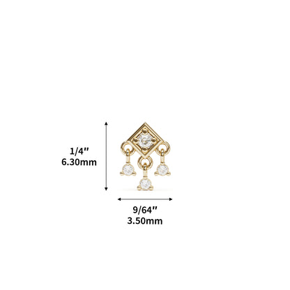 14K Gold Diamond Square Dangle Threadless End