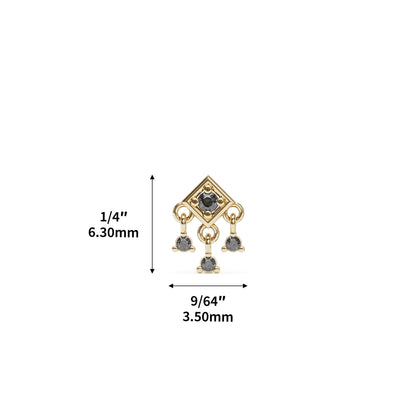 14K Gold Black Diamond Square Dangle Threadless End