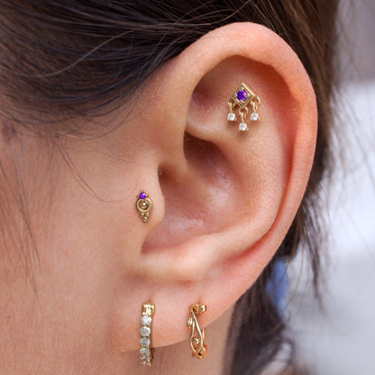 14K Gold Amethyst Diamond Square Dangle Threadless End