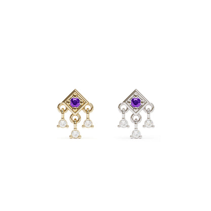 14K Gold Amethyst Diamond Square Dangle Threadless End
