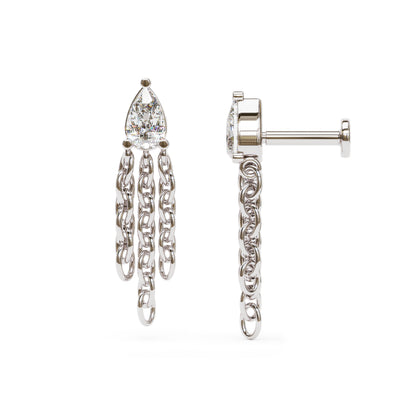 14K Gold Pear-Shape Diamond Chain Dangle Stud