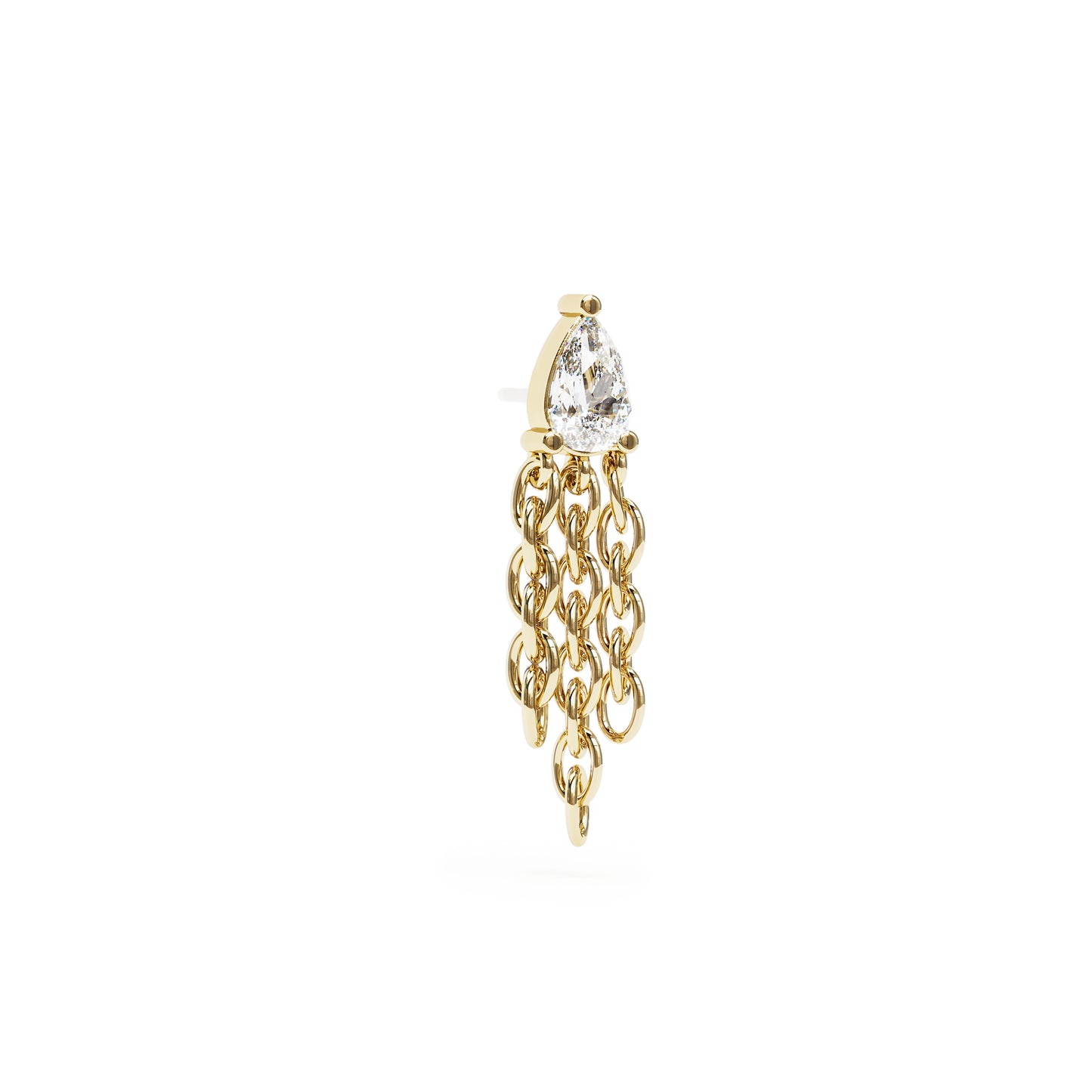 14K Gold Pear-Shape Diamond Chain Dangle Threadless End