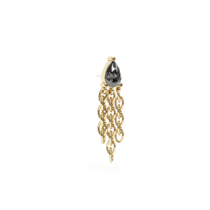 14K Gold Pear-Shape Black Diamond Chain Dangle Threadless End