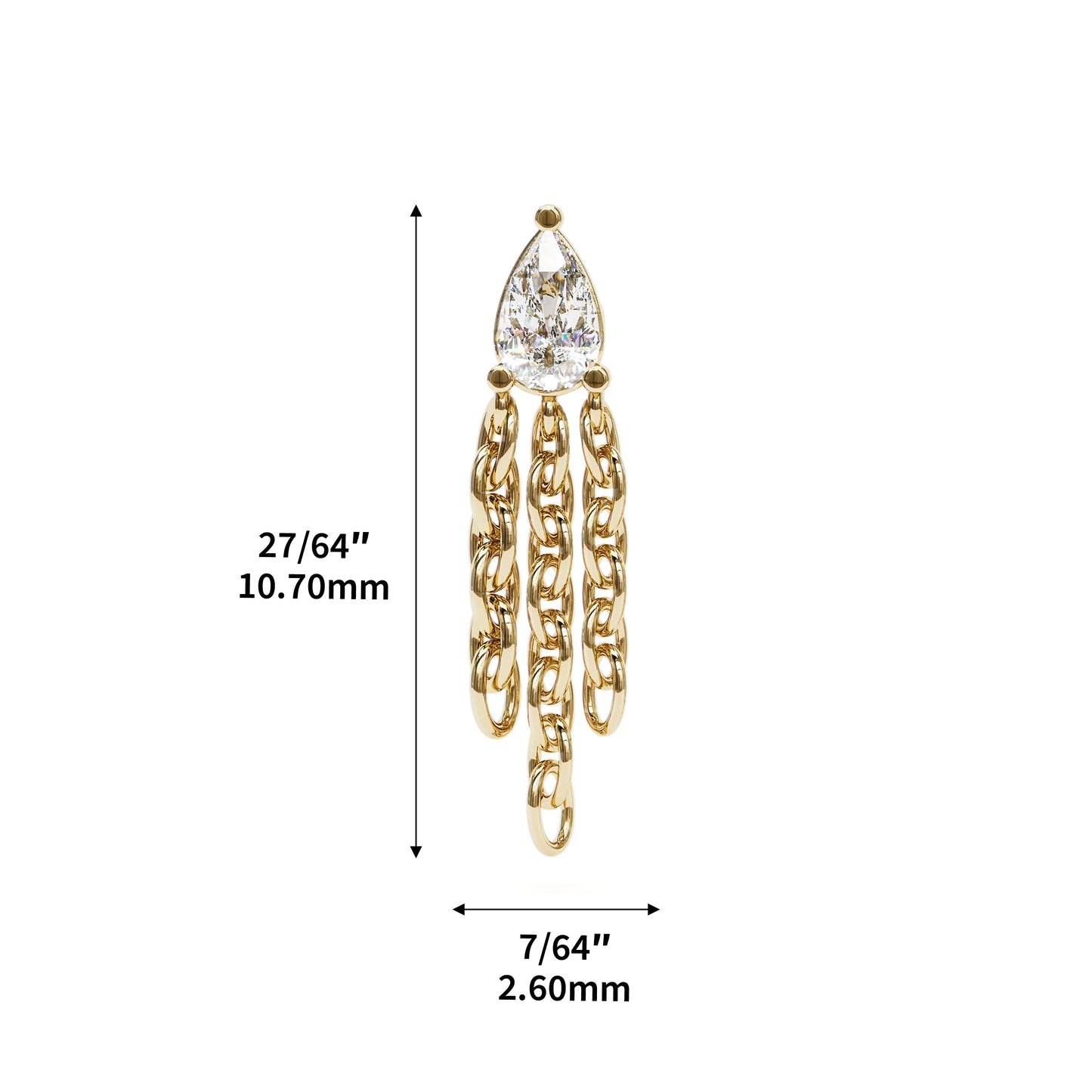 14K Gold Pear-Shape Diamond Chain Dangle Threadless End
